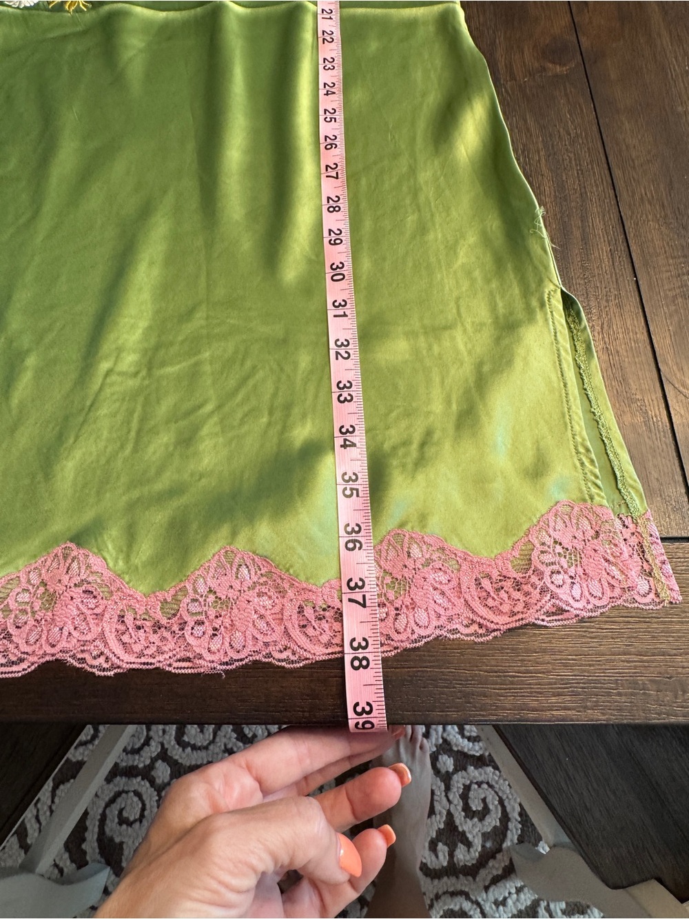 Gold Hawk 100% Silk Lace Slip Dress Green Pink Embroidered NWT Size Small - Picture 6 of 10